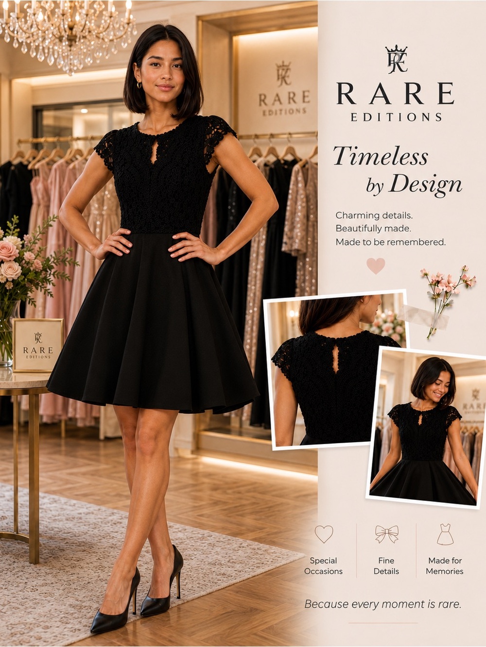 Rare Editions Black Lace Fit & Flare Mini Dress
